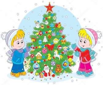 儿童和圣诞树图库矢量图作者：© AlexBannykh 53565075